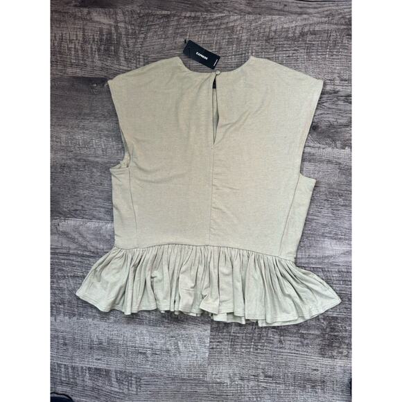 Express Linen-Blend Crew Neck Peplum Tee Swan Color Size Medium New Boho - Picture 9 of 10